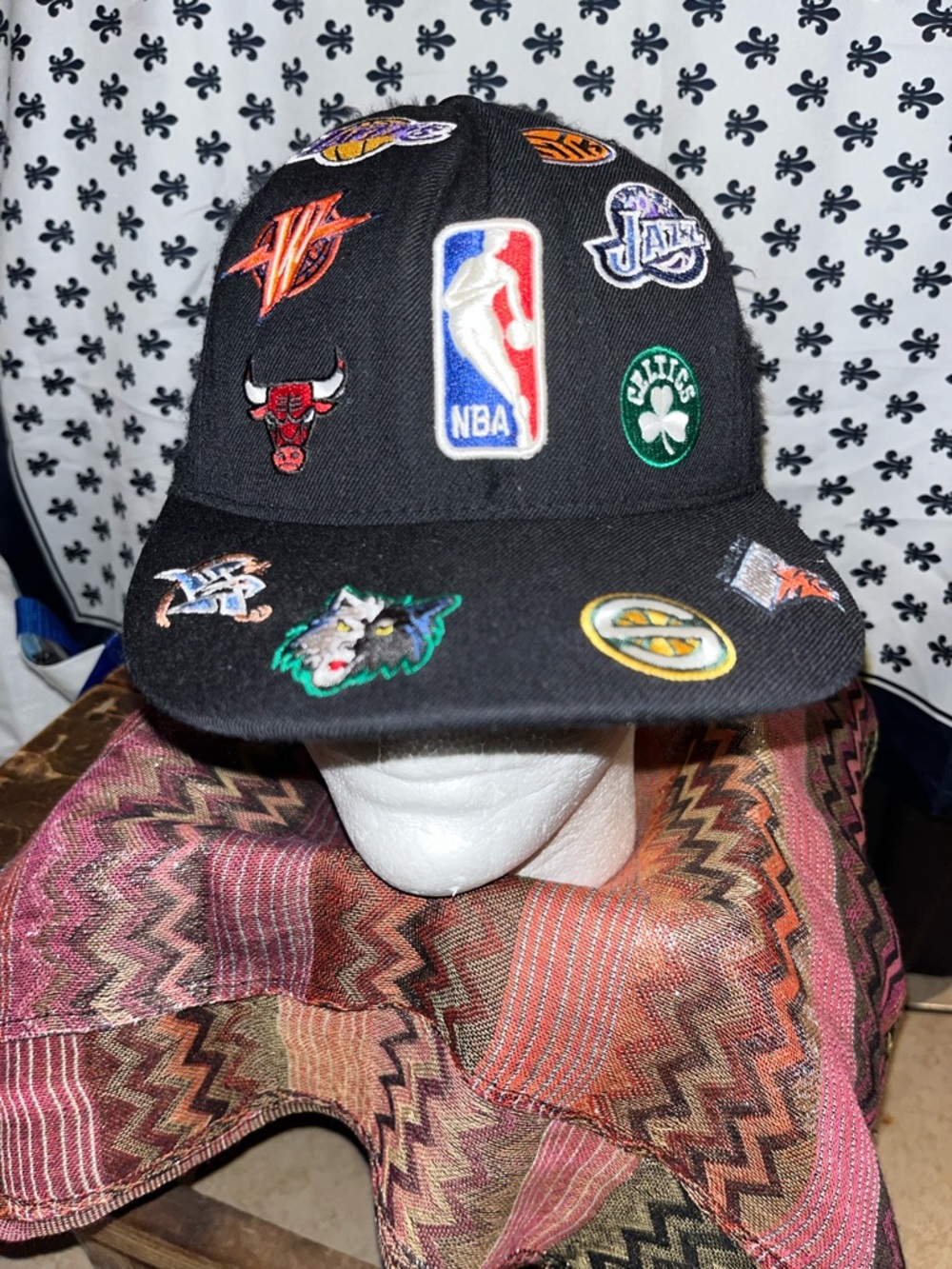 Black NBA Logo Patch Ballcap with Team Patches